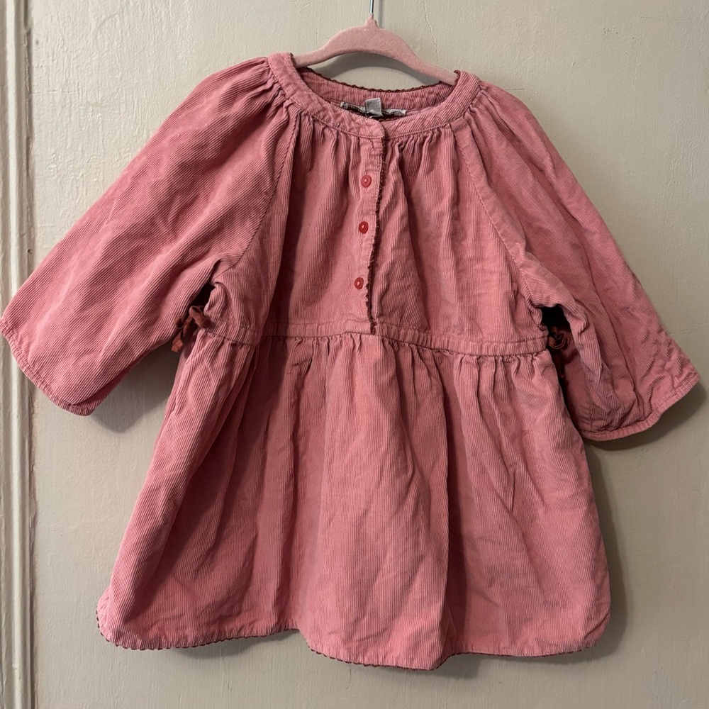 Caramel kids girls toddler pink corduroy swing dress bow detail 2 cotton